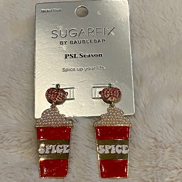SugarFix by Baublebar PSL Pumpkin Spice Latte Drop Dangle Sparkly Earrings NWT - Picture 2 of 4